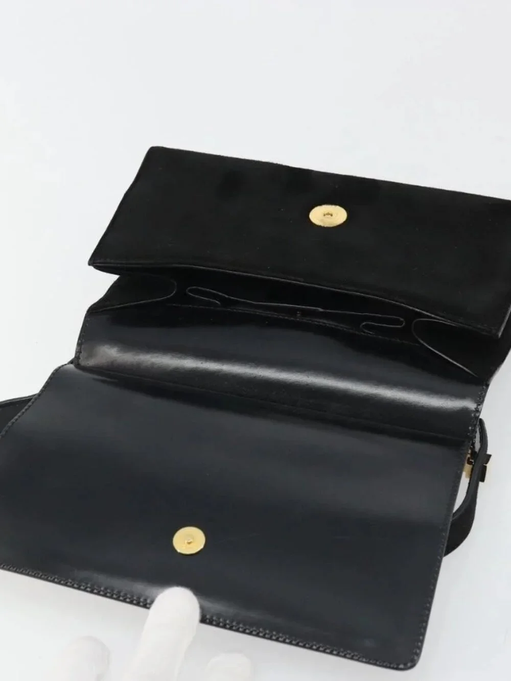 GUCCI Hand Bag Suede Black Gold 001 2058 1928 0 Auth yk20276